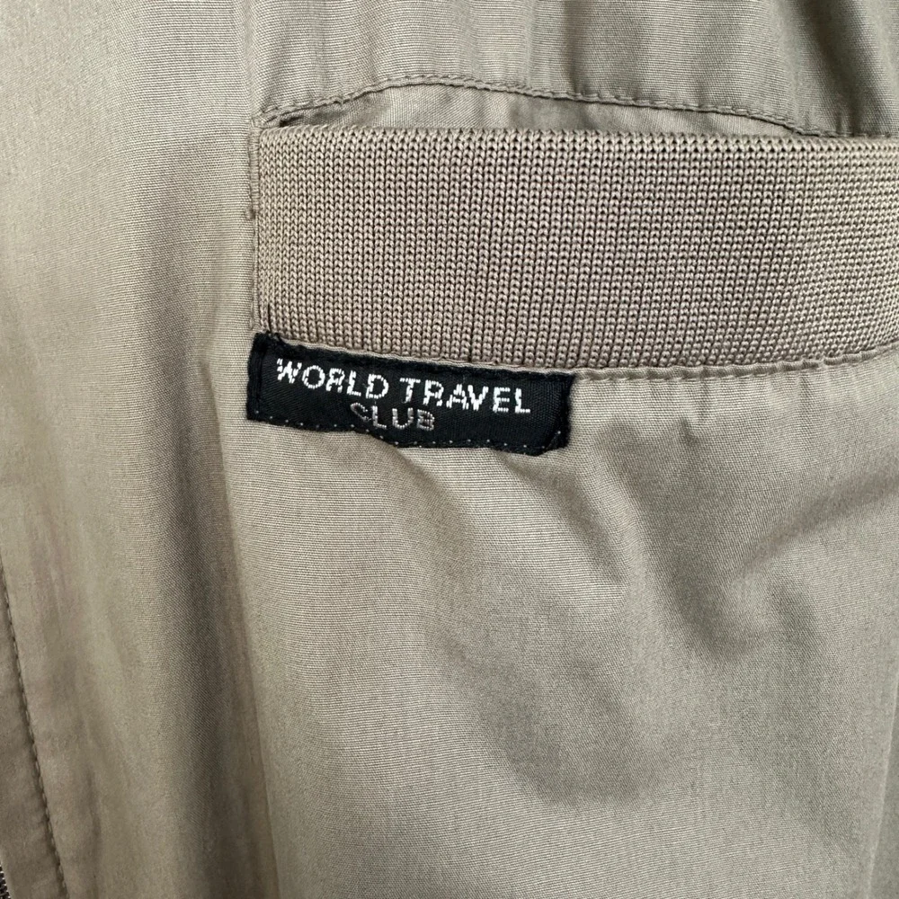 Vintage World Travel Club Jacket Men's 2XLT Bomber Full‎ Zip Lightweight Brown